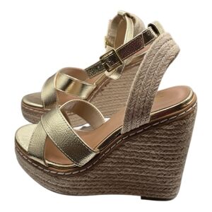 Soda Gold Espadrille Platform Wedge Sandals Ankle Strap 5.5 NWOT